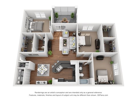 Floor plan for 3 beds, 2 baths, 1280 sqft